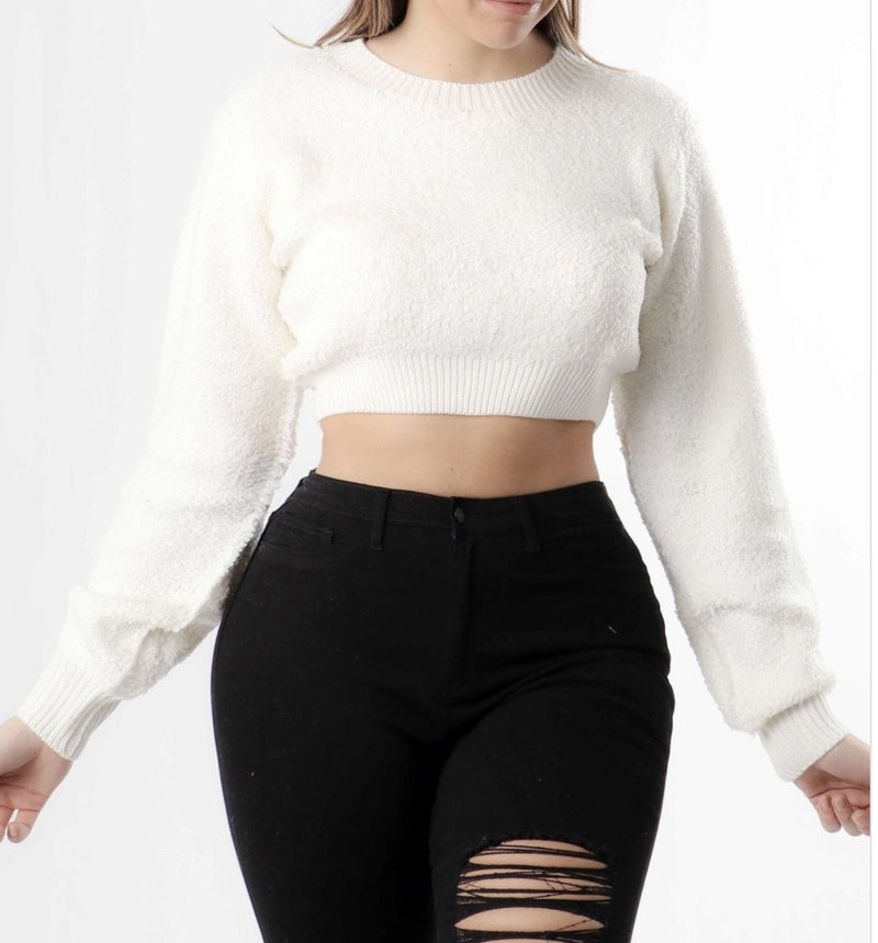 Julia Crop Sweater-White