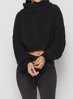 Classic Crop Sweater-Black